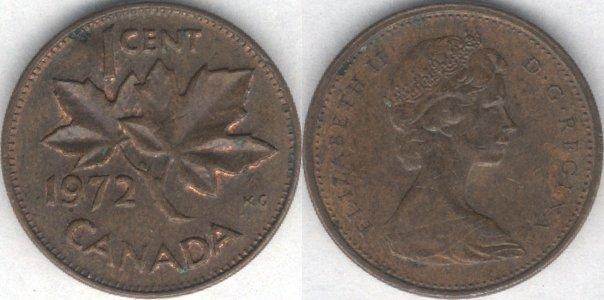 Монета Канада 1 цент 1972 г. VF