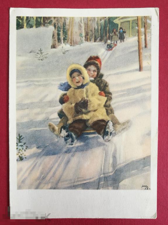 Жуков 1960 Дай дорогу Санки Зима Снег Девочка Ребенок Дети