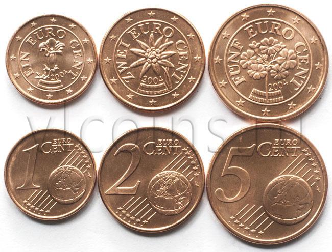 Австрия набор 3 монеты 2004 1 2 5 центов UNC 36491