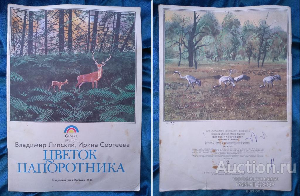 !!! КНИГА ЦВЕТОК ПАПОРОТНИКА !!! ЛИПСКИЙ СЕРГЕЕВА !!! ИЗДАТЕЛЬСТВО МАЛЫШ !!! МОСКВА 1992 ГОД