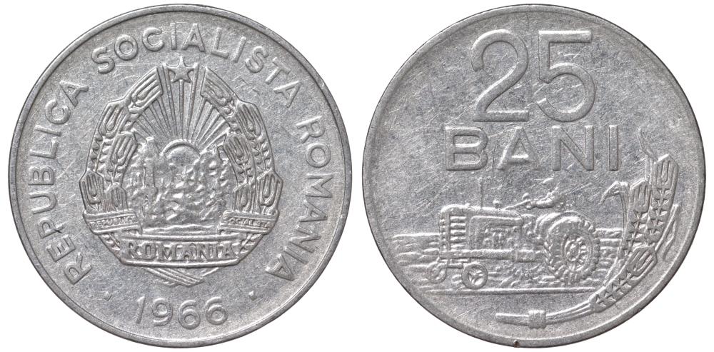 Румыния 25 бани 1966 трактор 09-134