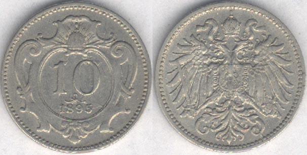 Монета Австрия 10 геллеров 1895 г. VF (2)