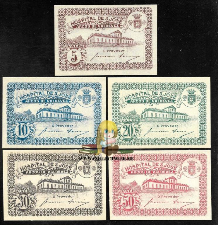 Португалия Полный сет 5, 10, 20, 30 и 50 сентаво 1920 UNC Hospital de S.Jose