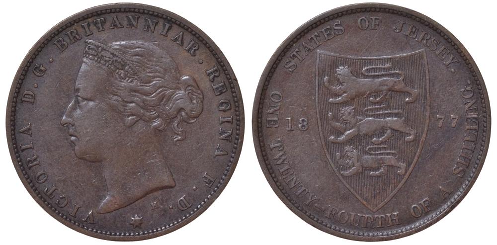 ДЖЕРСИ 1/24 ШИЛЛИНГА 1877 ВИКТОРИЯ KM 7 бронза    1-845