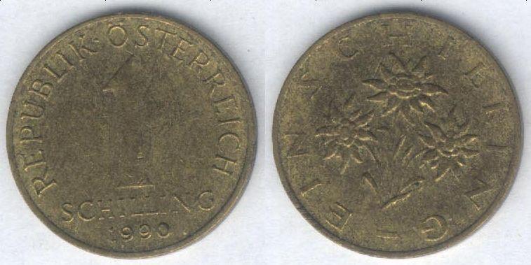 Монета Австрия 1 шиллинг 1990 г. XF