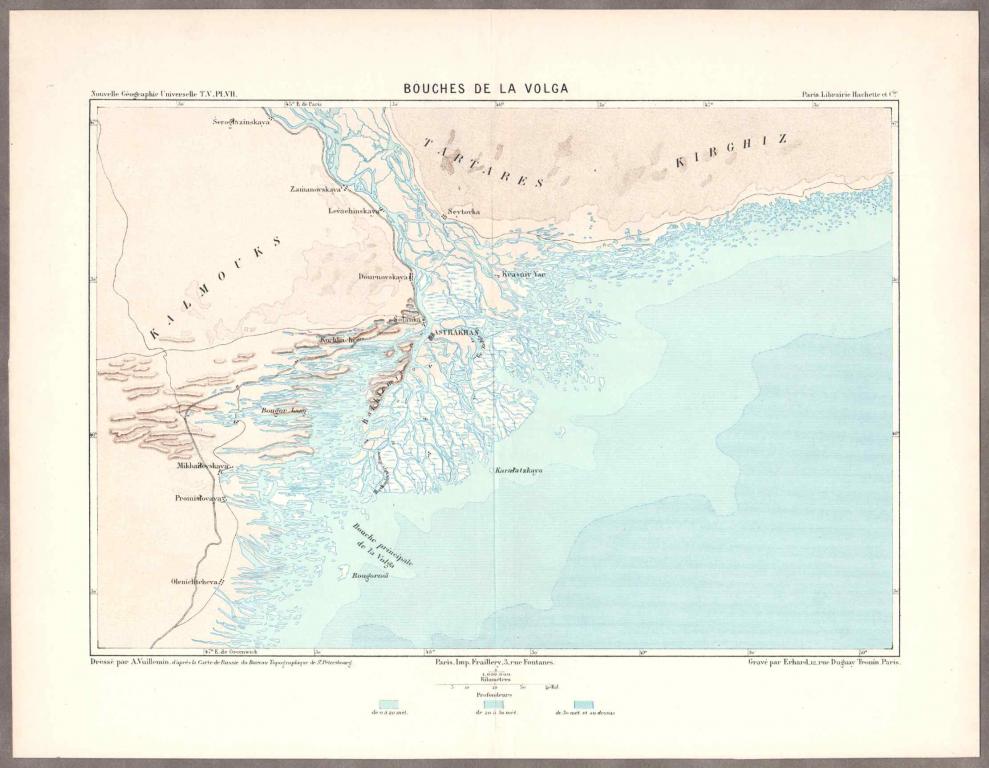 Антикварная карта Астраханской губернии [Астрахань, дельта Волги] 1880-х годов.
