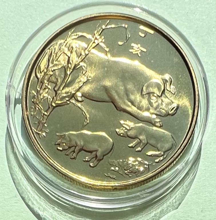 Монетовидный жетон. Китай. 2007г. Гороскоп.Год свиньи ( кабана ). В капсуле. UNC !!!