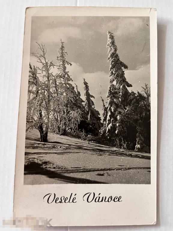 открытка С РОЖДЕСТВОМ зимний пейзаж 1943 год Чехия 047 