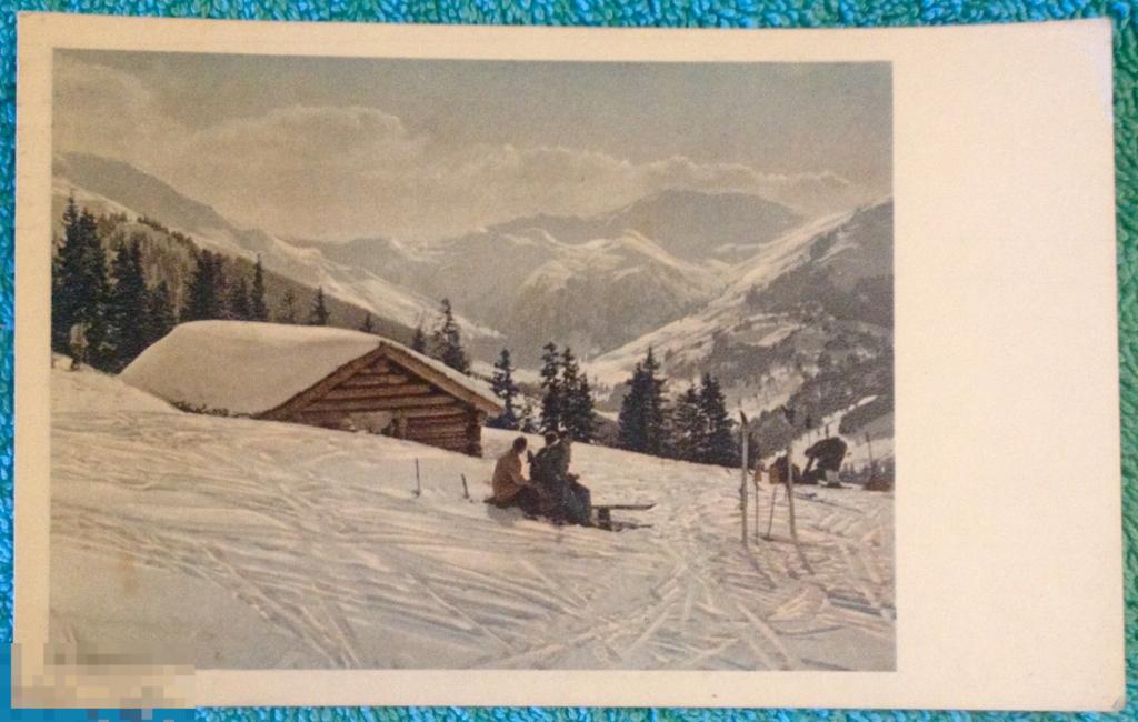 открытка природа зимний пейзаж горы лыжи Чехия 1944 год 149 