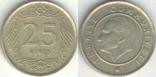 Монета Турция 25 курушей 2009 г. VF