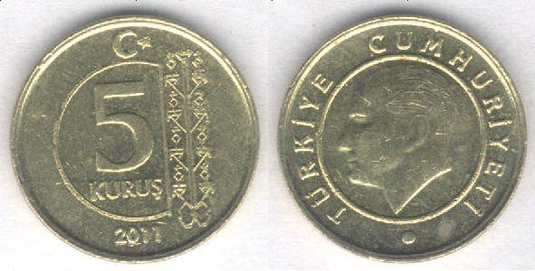 Монета Турция 5 курушей 2011 г. XF
