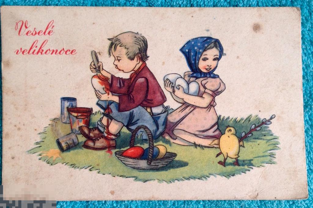 открытка пасхальная дети красят яйца цыплёнок верба Пасха начало 20 века 058 