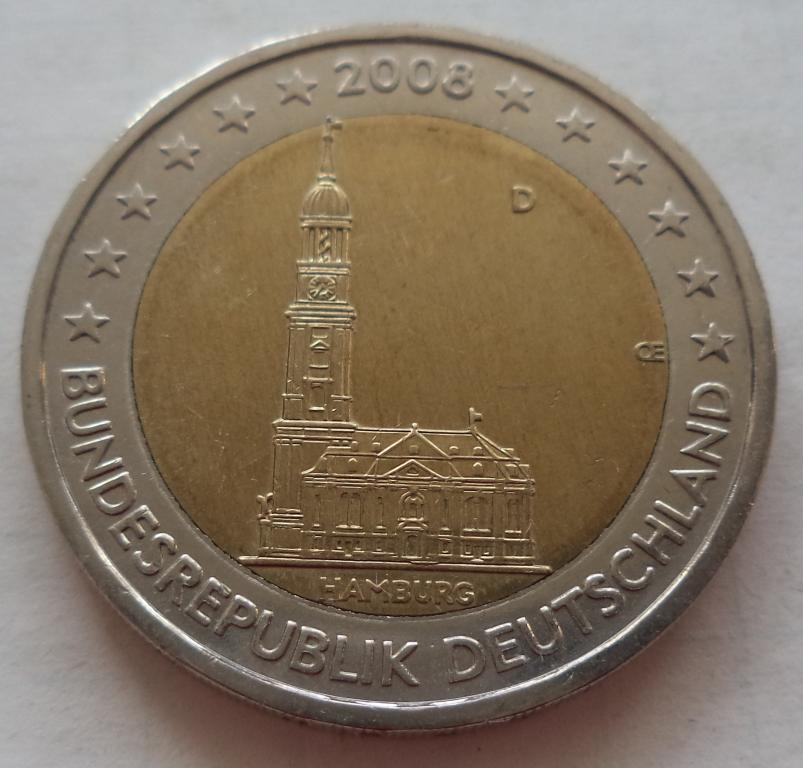 Германия 2 евро 2008 год  D  Гамбург