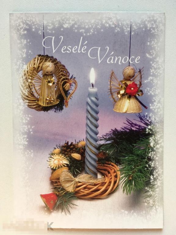 открытка С РОЖДЕСТВОМ С НОВЫМ ГОДОМ ангелы игрушки Чехия 2003 год 177 
