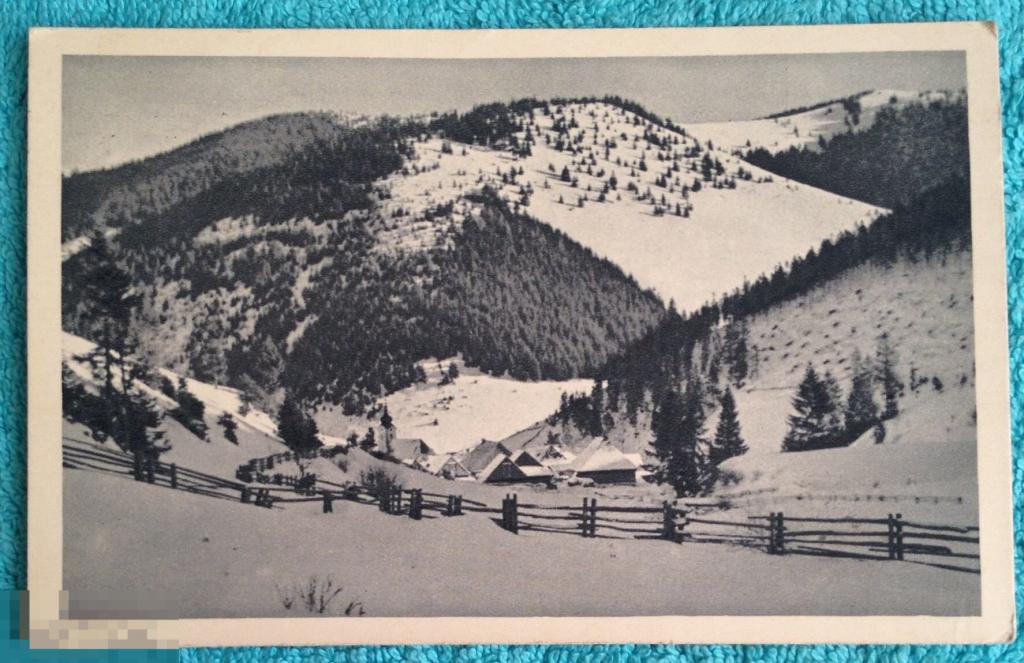 открытка ПРИРОДА ЗИМНИЙ ПЕЙЗАЖ горы деревня 1937 год 070 