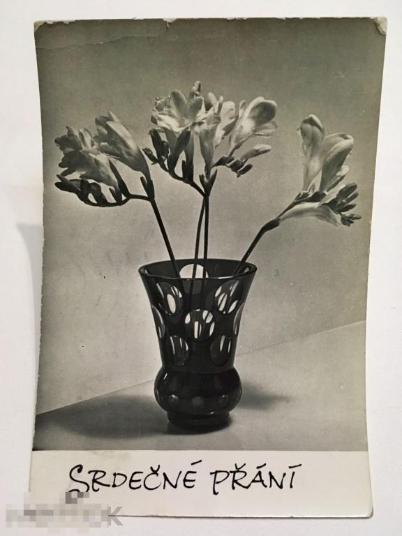 открытка СЕРДЕЧНО ПОЗДРАВЛЯЮ цветы Чехия 1966 год 176 