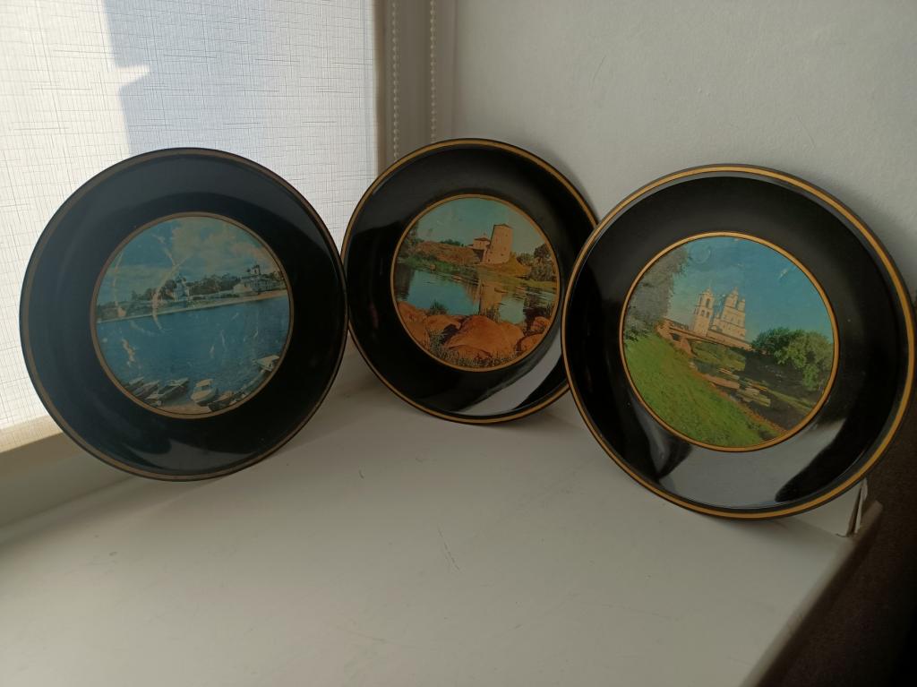 Набор настенных Тарелок Псков Памятник Архитектуры 3шт. СССР Остатки этикетки