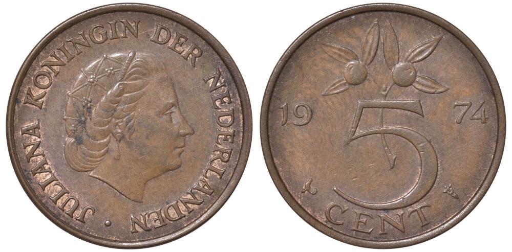 Нидерланды 5 центов 1974 Юлиана 09-616