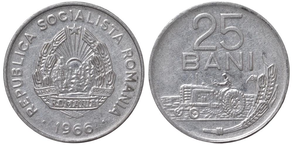 Румыния 25 бани 1966 трактор 09-652