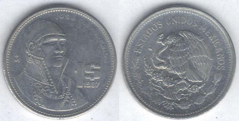 Монета Мексика 1 песо 1987 г. XF