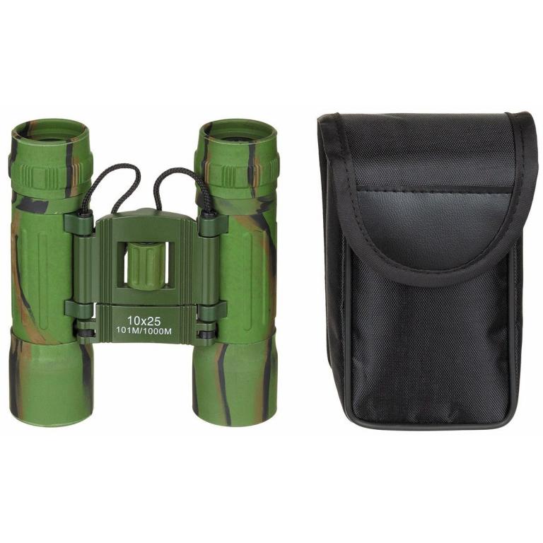 Бинокль MFH int. comp. Binoculars 10x25 collapsible WOODLAND
