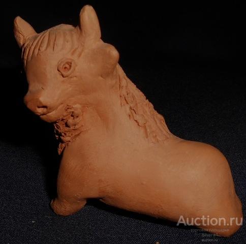 Глиняная игрушка. Свистулька Бычок. Народные промыслы СССР.