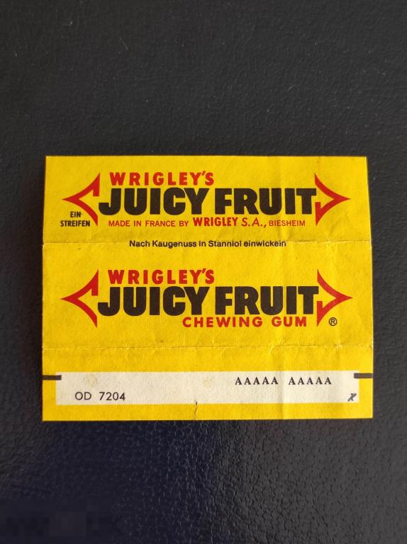 Обёртка от пластинок WRIGLEYS Франция JUICY FRUIT жвачка жевательная резинка обертка этикетка фантик 