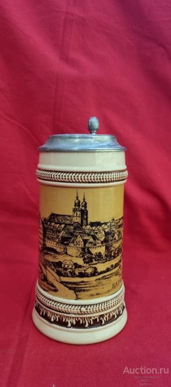 Пивная кружка с крышкой. Германия. Керамика. Клеймо. Объем - 0,5 л.