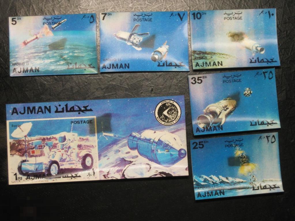 Аджман AJMAN Космос Объемные стереомарки 6 марок и блок (Ю) 