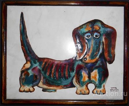 Настенное панно Авторская роспись Такса Винтажная керамика