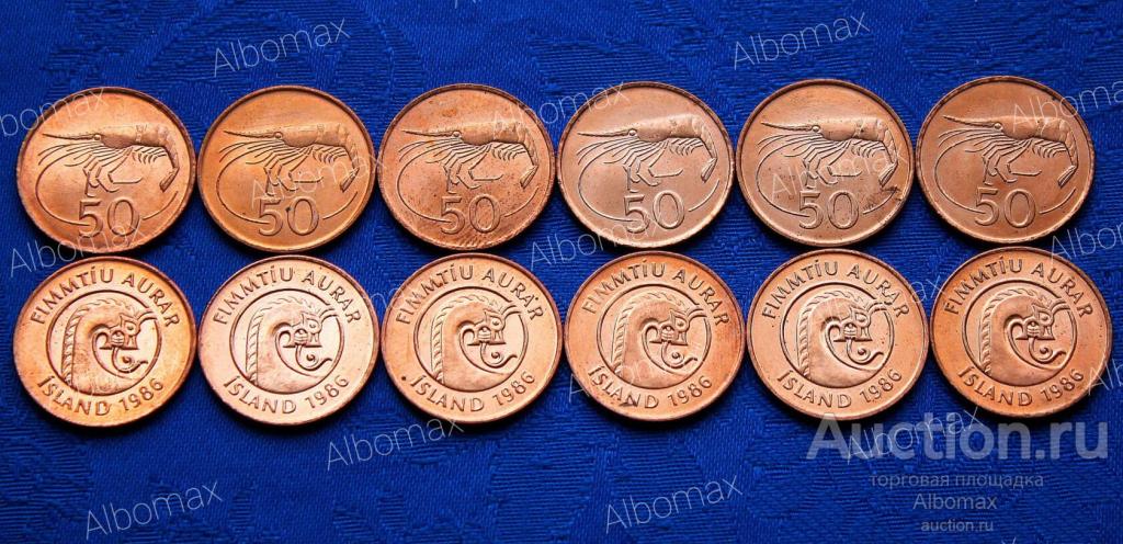 Исландия 50 эйре 1986г Креветка aUNC/UNC