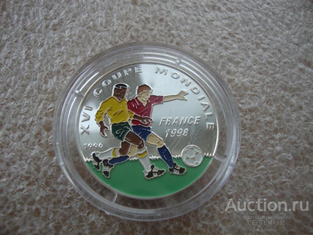 Бенин 1000 франков 1996 Чемпионат мира по футболу Франция 1998 ЦВЕТНАЯ СЕРЕБРО #3