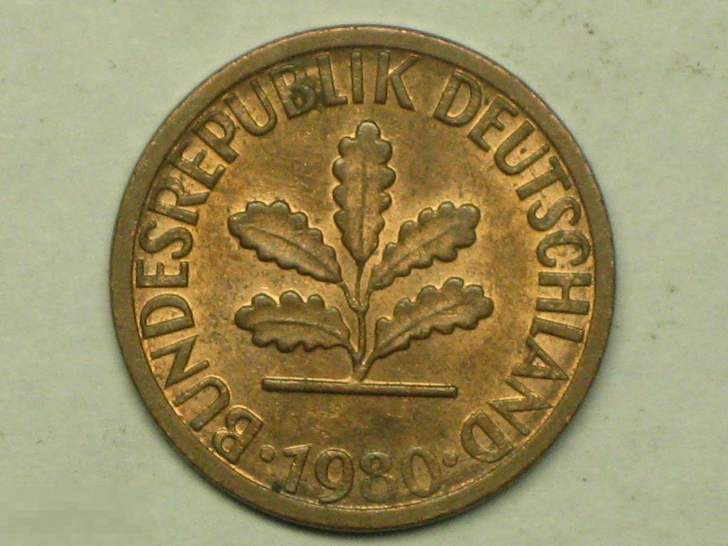 Германия ФРГ 1 пфенниг 1980 F (д) 