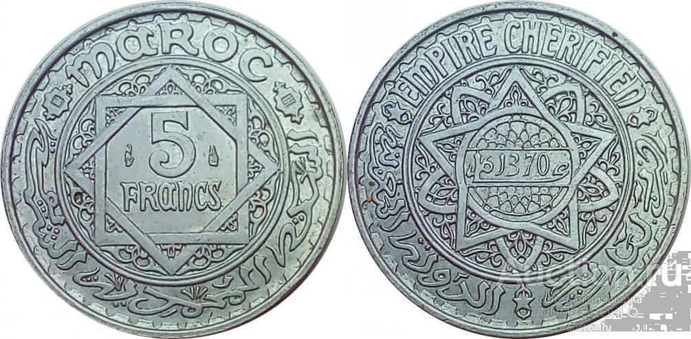 Марокко 5 франков 1951 UNC