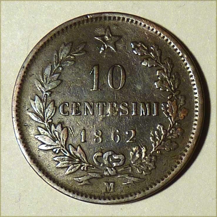 Италия 10 чентезимо 1862 года