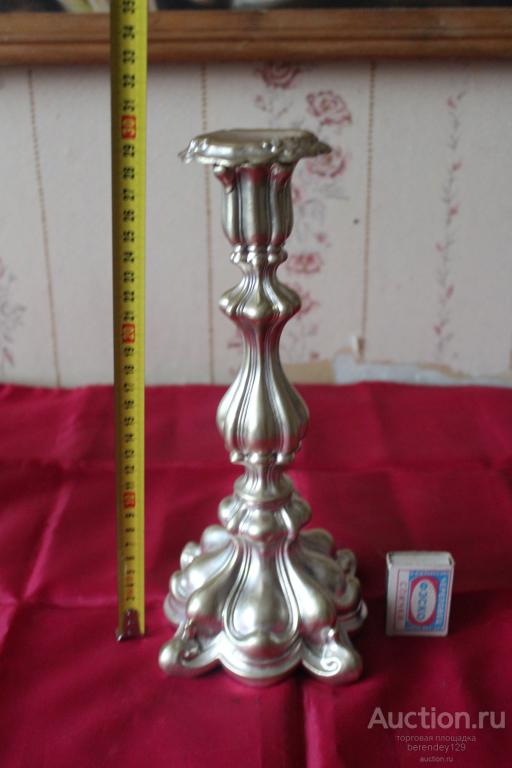 Подсвечник старинный . Варшава . Латунь . Серебрение .
