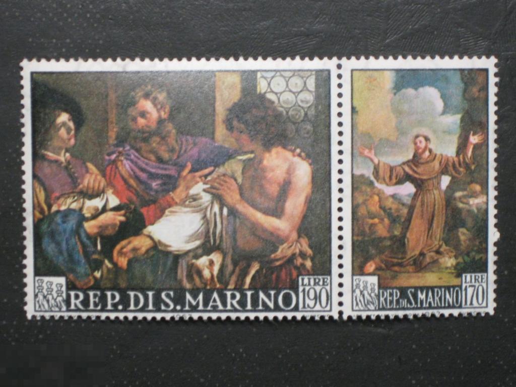 Сан Марино 1967  Картины Гверчино сцепка 2 марки из серии клей 