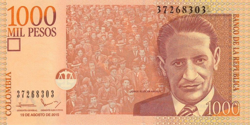 Колумбия 1000 песо 2015 год ПРЕСС/UNC
