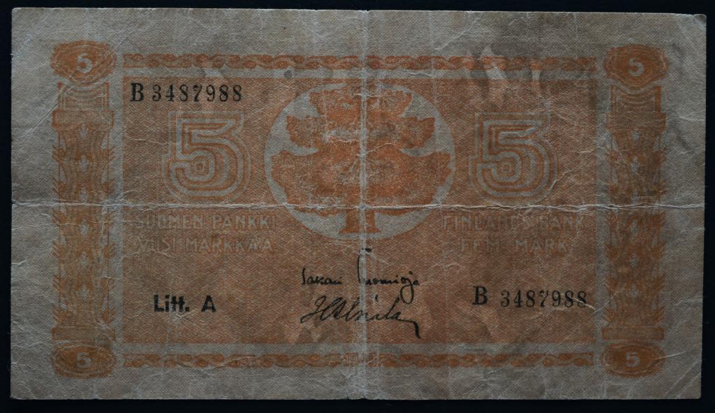 Финляндия 5 марок 1945 год.