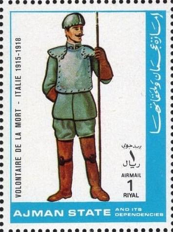 Аджман 1972 г. Доброволец смерти - Италия 1915-1918 гг. Mi AJ 1774A.** ЧБН
