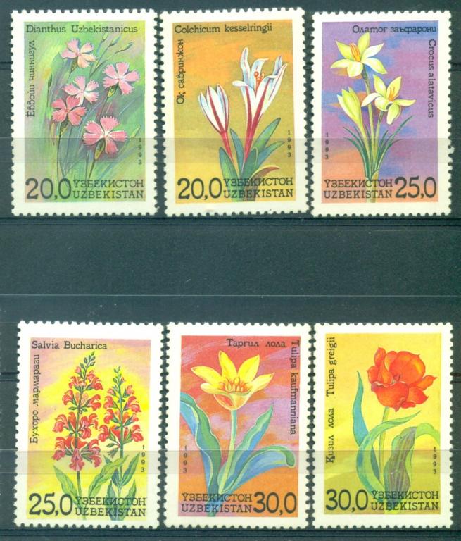 Узбекистан 1993 г. серия Цветы  негашеная**