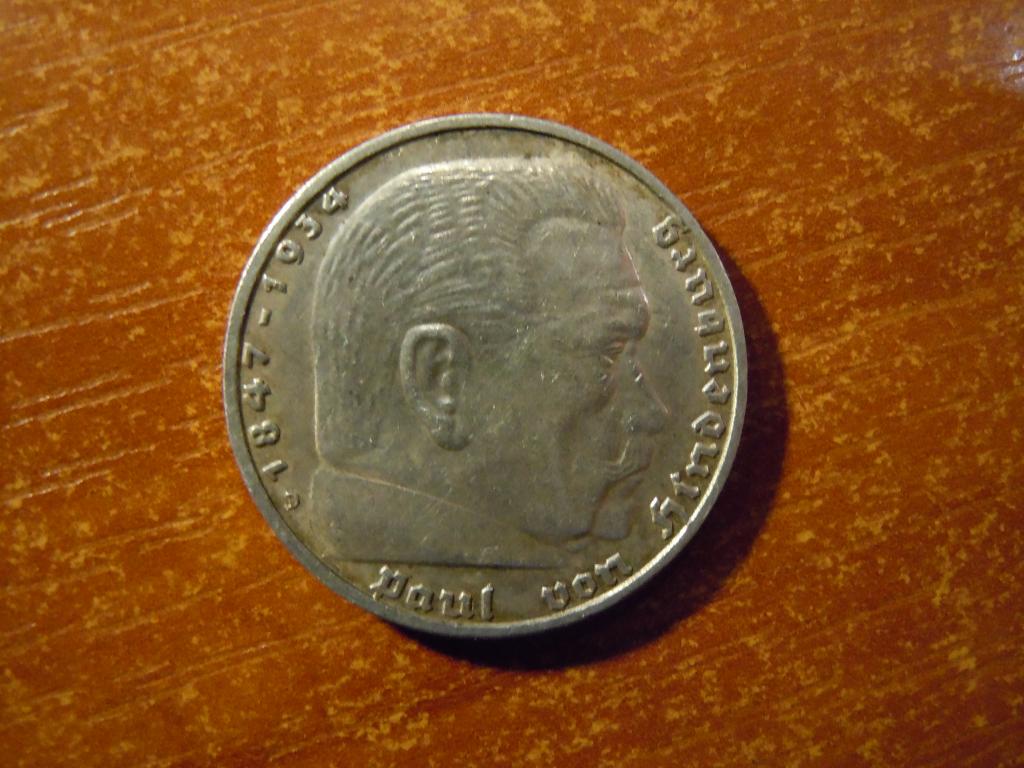 5 марок 1936г(D) Германия, 13,82гр, серебро