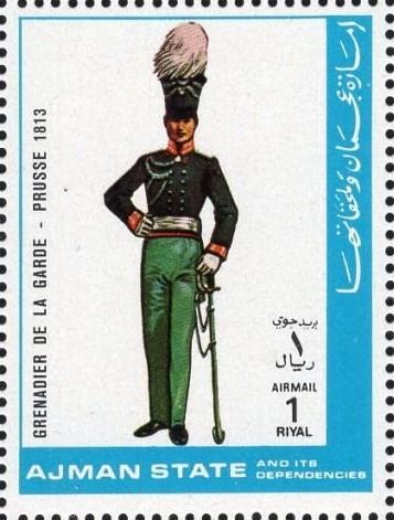 Аджман 1972 г. Гренадер гвардии - Пруссия 1813 г.    Mi AJ 1790A.**  ЧБН