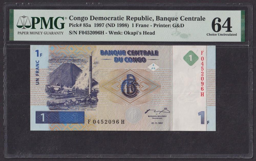 Конго 1 франк 1997 г. (P-85a) PMG 64 UNC