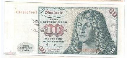 27 вкладыш banknote деньги 10 DM NABA HERMES green Польша 