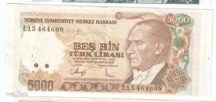 29 вкладыш banknote деньги 5000 TL NABA HERMES green Польша 