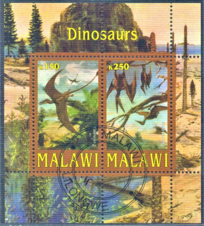 Малави 2010 г. Динозавры Птеродактиль  Мал. лист гаш.