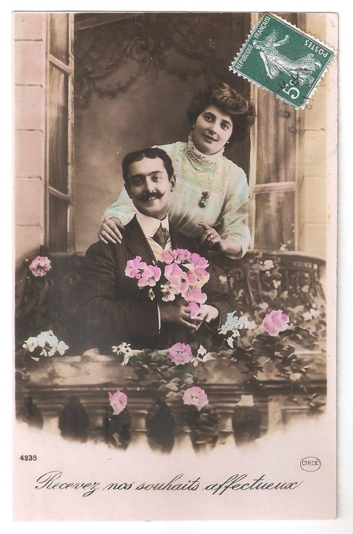 Старинная поздравительная открытка Примите наши сердечные пожелания! Франция 1910 | Супружеская чета