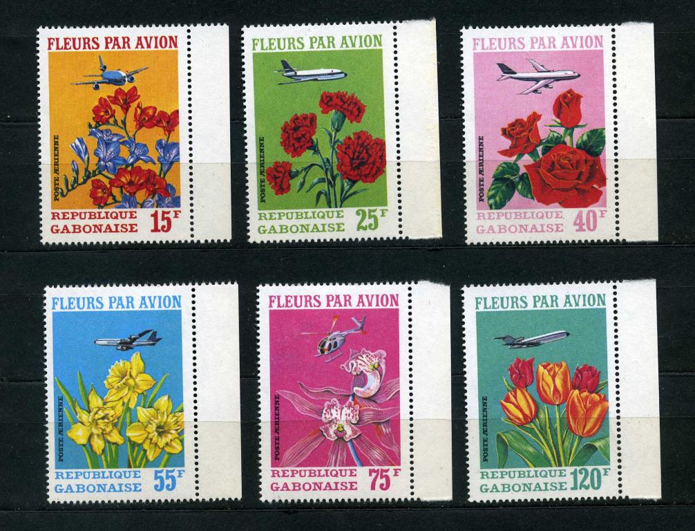 Габон. Цветы. Орхидеи. Братья Райт. Авиапочта. Серия. 1971.**