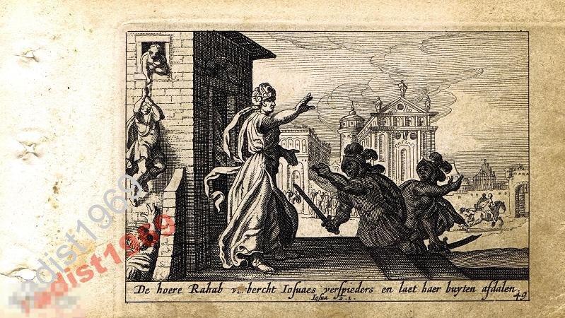 ГРАВЮРА 1659 г. БИБЛЕЙСКАЯ ИСТОРИЯ. РААВ СПАСАЕТ СОГЛЯДАТАЕВ 